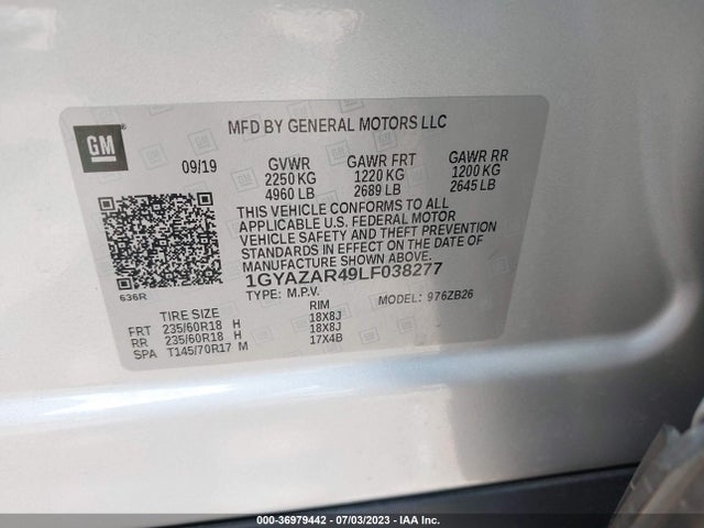 1GYAZAR49LF038277 Cadillac Xt4 Fwd Luxury