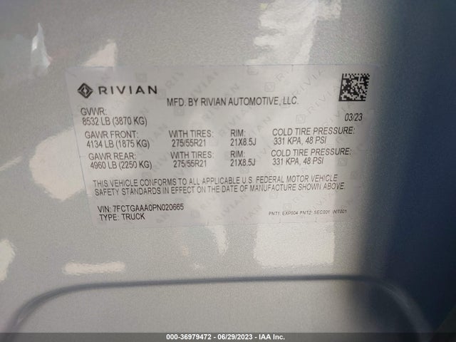 Rivian R1t Adventure Package 2023 7FCTGAAA0PN020665 Image 16