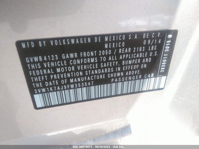 3VW1K7AJ9FM353547 Volkswagen Jetta Sedan 2.0l S W/technology