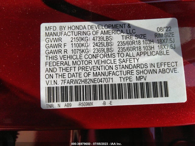 Honda Cr-v Ex-l 2022 7FARW2H82NE047071 Image 9