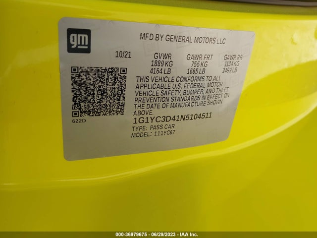 Chevrolet Corvette 3lt 2022 1G1YC3D41N5104511 Image 9
