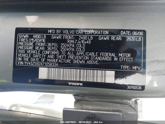2007 VOLVO XC70 VIN: YV4SZ592X71258334