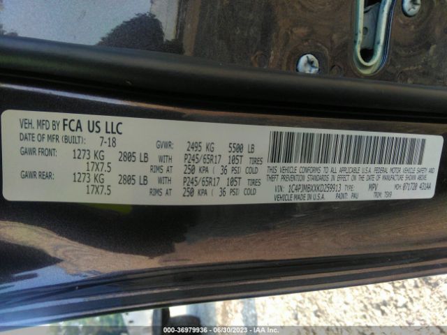 1C4PJMBXXKD259913 Jeep Cherokee Trailhawk