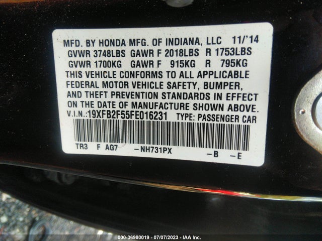 Honda Civic Sedan Lx 2015 19XFB2F55FE016231 Image 9