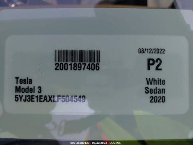5YJ3E1EAXLF504549 Tesla Model 3 Standard Range