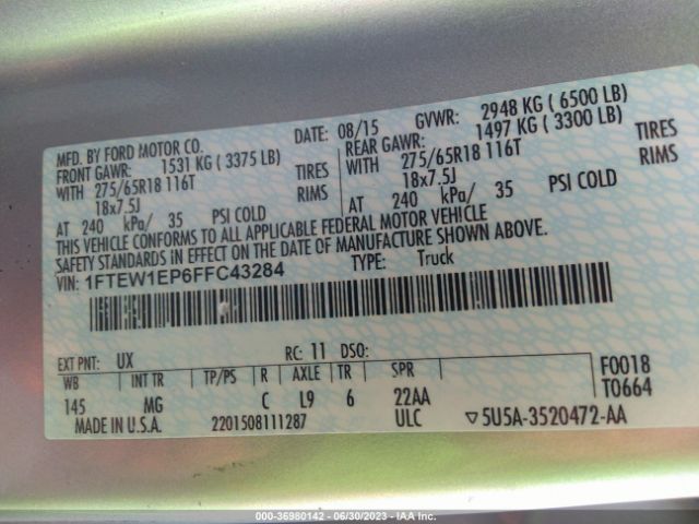 1FTEW1EP6FFC43284 Ford F-150 Xlt/xl/lariat
