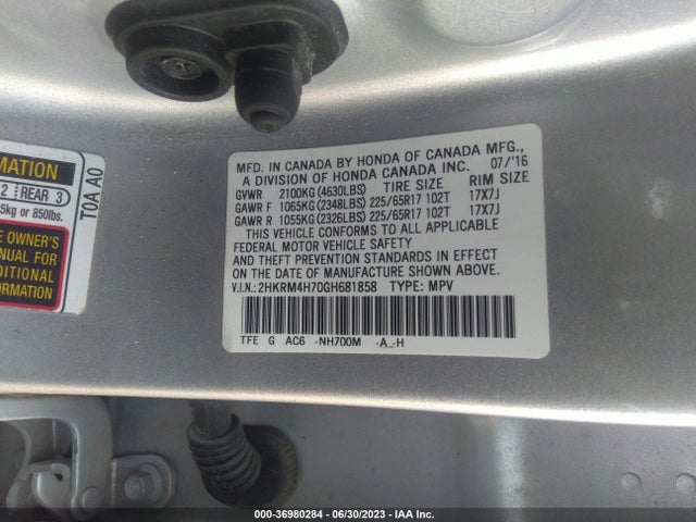 Honda Cr-v Ex-l 2016 2HKRM4H70GH681858 Image 9