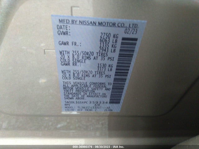 5N1DL1GSXPC359334 Infiniti Qx60 Sensory