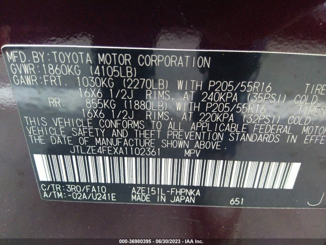 2010 SCION XB VIN: JTLZE4FEXA1102361