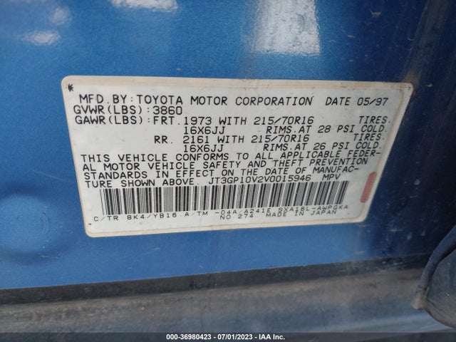 1997 TOYOTA RAV4 VIN: JT3GP10V2V0015946