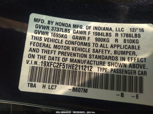 Honda Civic Sedan Lx 2017 19XFC2F51HE211212 Image 9