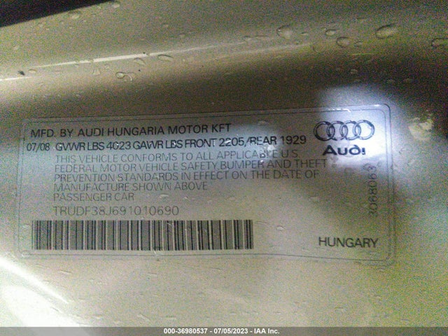 2009 AUDI TT 2.0T VIN: TRUDF38J691010690