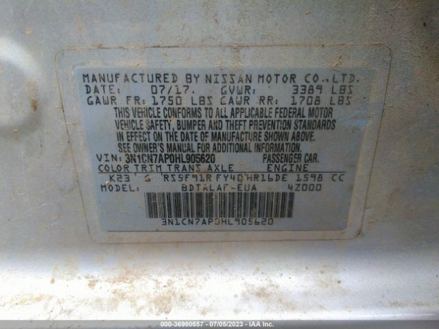 3N1CN7AP0HL905620 Nissan Versa Sedan S