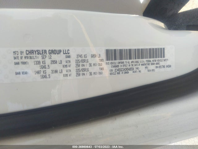 2013 DODGE GRAND CARAVAN SXT VIN: 2C4RDGCG4DR549550