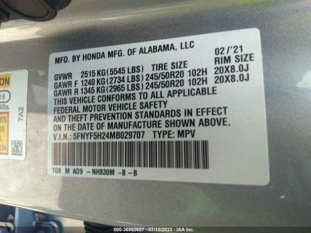 5FNYF5H24MB029707 Honda Pilot Special Edition