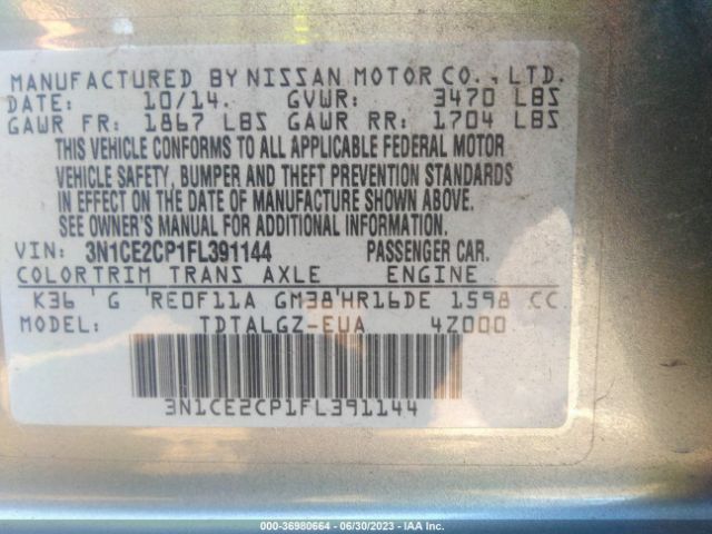 3N1CE2CP1FL391144 Nissan Versa Note Sr