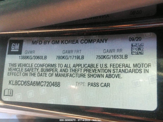 Chevrolet SPARK 1LT 2021 KL8CD6SA6MC720488 Image 9