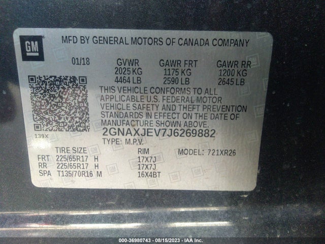 Chevrolet EQUINOX LT 2018 2GNAXJEV7J6269882 Image 9