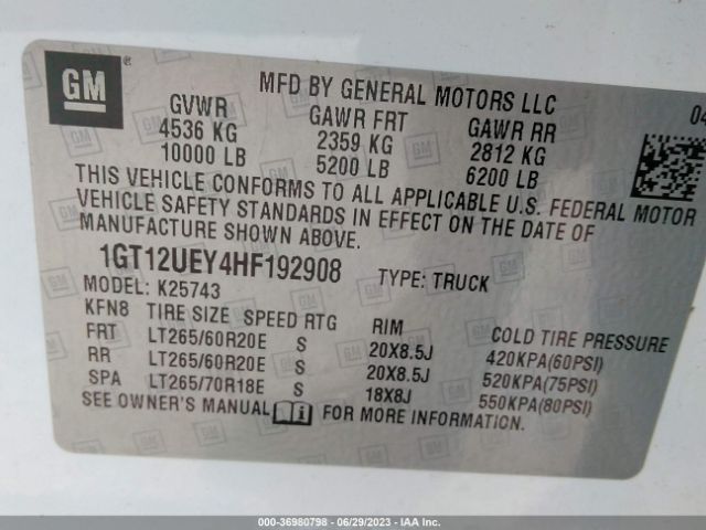 1GT12UEY4HF192908 GMC Sierra 2500hd Denali