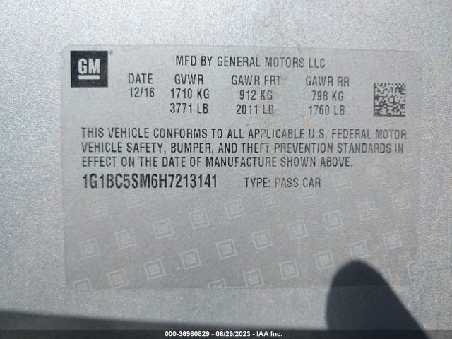 Chevrolet CRUZE LS 2017 1G1BC5SM6H7213141 Image 9