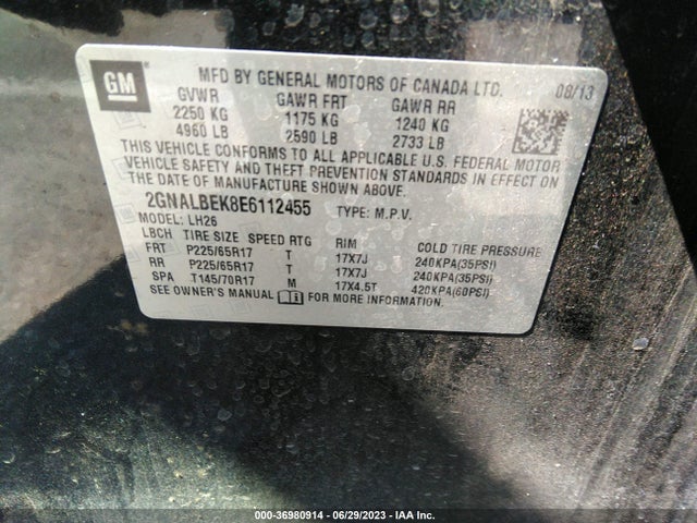 Chevrolet EQUINOX LT 2014 2GNALBEK8E6112455 Image 9