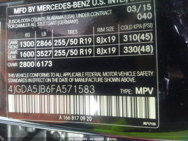 4JGDA5JB6FA571583 Mercedes-Benz M-class Ml 350