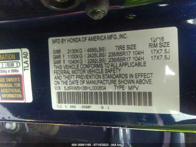 Honda CR-V LX 2017 5J6RW5H38HL000804 Image 9
