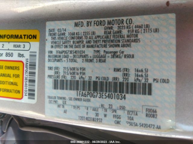 1FA6P0G73E5401034 Ford FUSION S