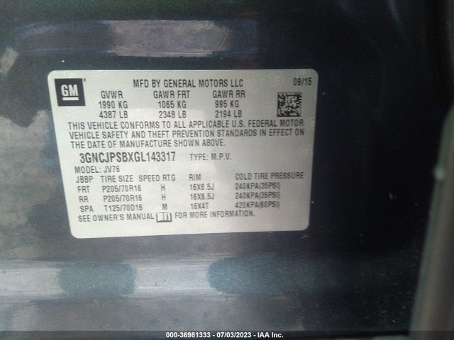 Chevrolet Trax Lt 2016 3GNCJPSBXGL143317 Image 9