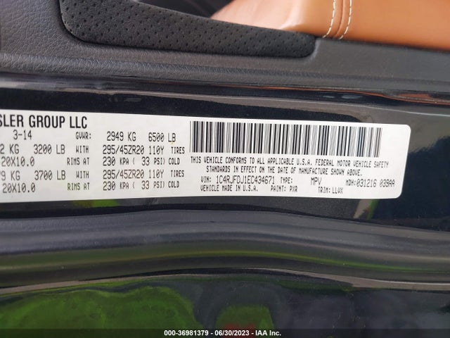 1C4RJFDJ1EC434671 Jeep Grand Cherokee Srt8