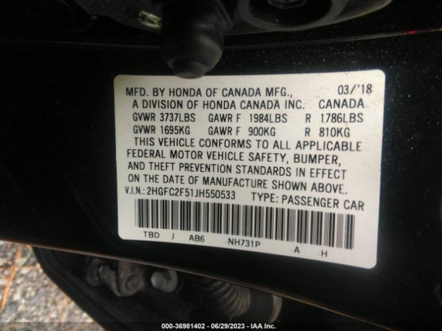 2HGFC2F51JH550533 Honda Civic Sedan Lx