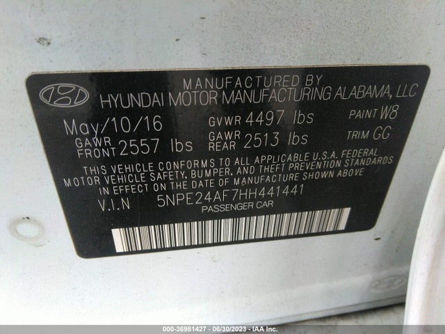 Hyundai Sonata 2.4l 2017 5NPE24AF7HH441441 Image 14