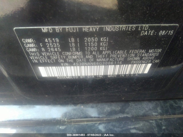 4S3BNAN66G3006116 Subaru Legacy 2.5i Limited