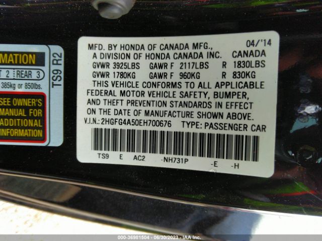 2HGFG4A50EH700676 Honda Civic Coupe Si