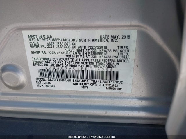 4A4AP3AU1FE034388 Mitsubishi Outlander Sport Es