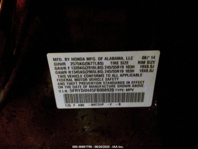 5FRYD4H45FB008920 Acura Mdx Tech Pkg