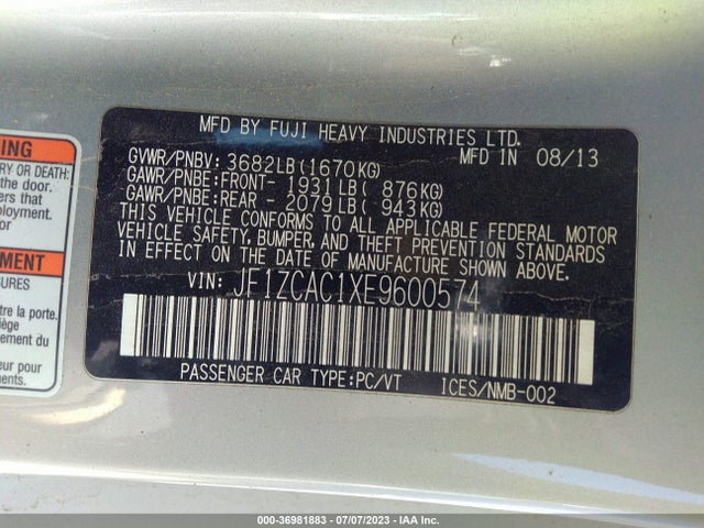 2014 Subaru BRZ, VIN: JF1ZCAC1XE9600574