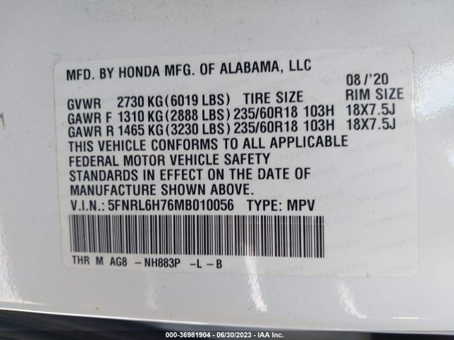 Honda Odyssey Ex-l 2021 5FNRL6H76MB010056 Image 9