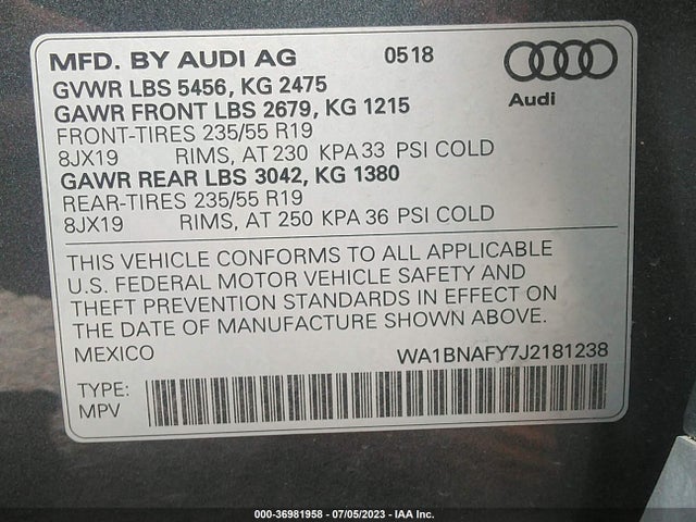 WA1BNAFY7J2181238 Audi Q5 Premium Plus