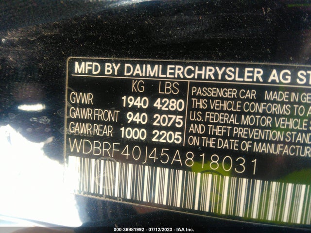 2005 MERCEDES-BENZ C-CLASS 1.8L VIN: WDBRF40J45A818031