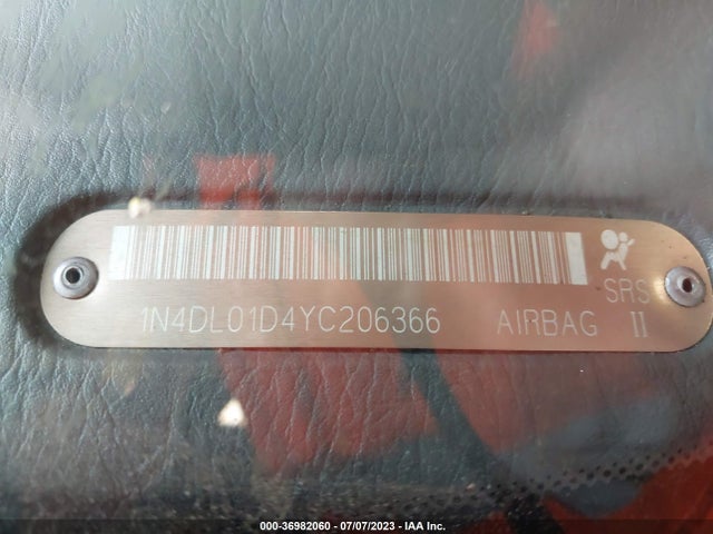 2000 NISSAN ALTIMA XE/GXE/SE/GLE VIN: 1N4DL01D4YC206366