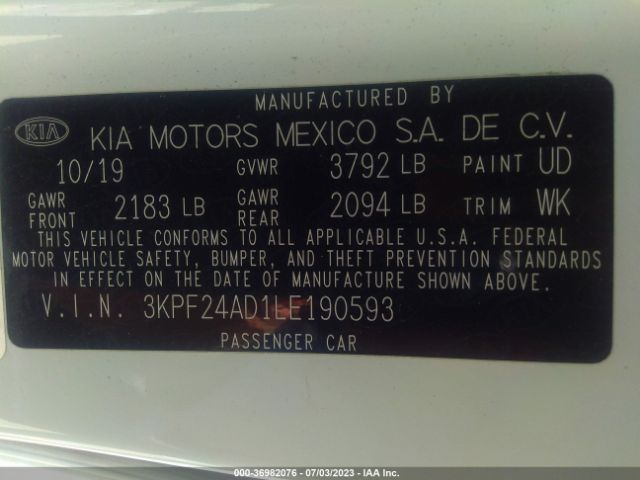 3KPF24AD1LE190593 KIA Forte Lxs
