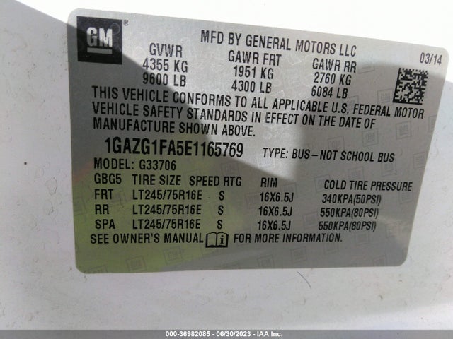 Chevrolet Express Passenger Lt 2014 1GAZG1FA5E1165769 Image 9