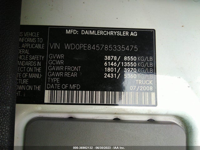 2008 DODGE SPRINTER 2500 VIN: WD0PE845785335475
