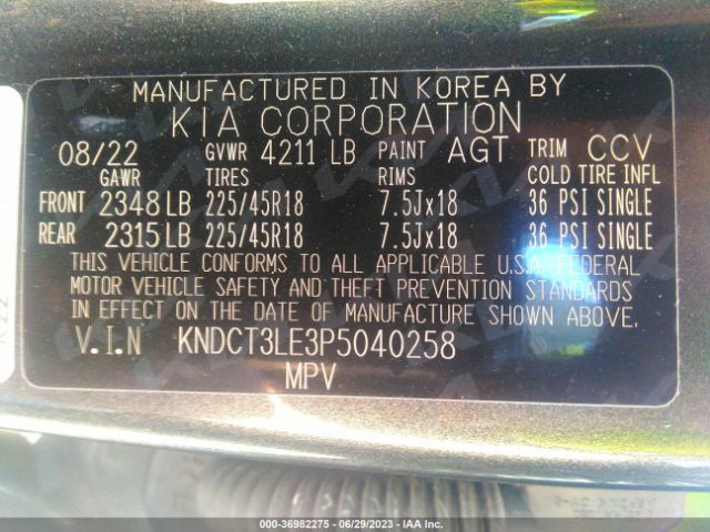 KNDCT3LE3P5040258 KIA Niro Sx Touring