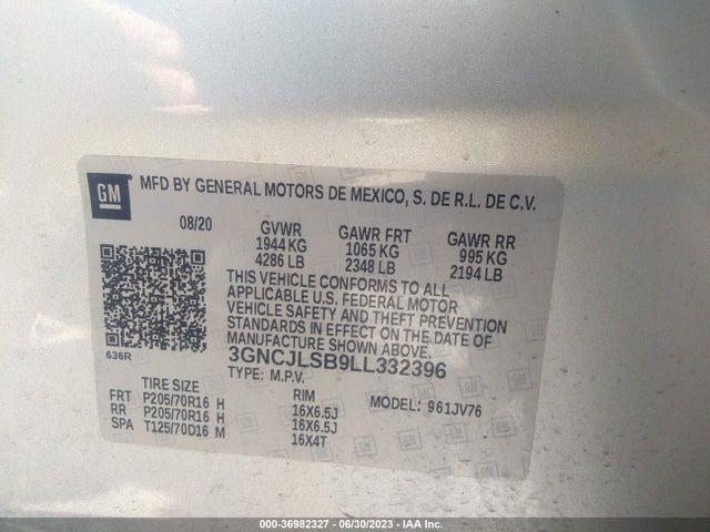 Chevrolet Trax Lt 2020 3GNCJLSB9LL332396 Image 9