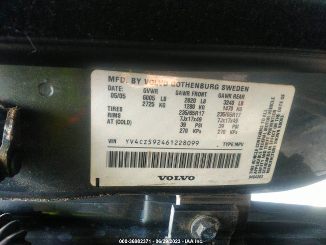 2006 VOLVO XC90 2.5L TURBO VIN: YV4CZ592461228099