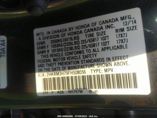 2HKRM3H79FH508056 Honda Cr-v Ex-l