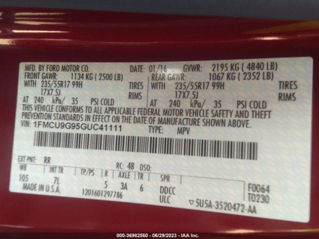 1FMCU9G95GUC41111 Ford ESCAPE SE