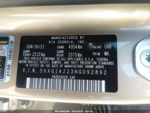 5XXG14J23NG092892 KIA K5 LXS